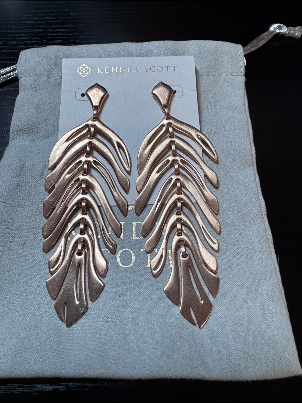 Kendra Scott Rose Gold Layered Leaf Chandelier Earrings